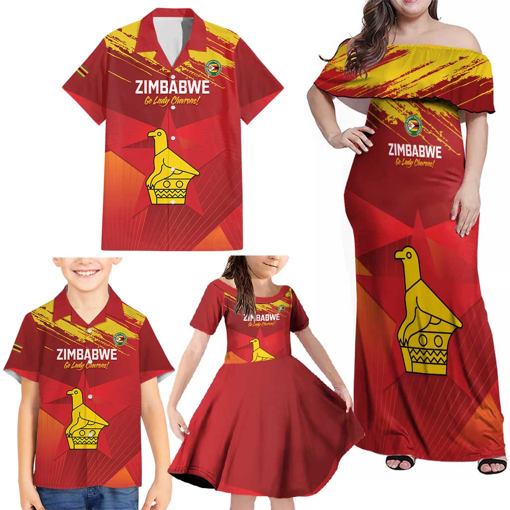 Custom Zimbabwe Cricket Family Matching Off Shoulder Maxi Dress and Hawaiian Shirt Go Lady Chevrons Grunge Style - Wonder Print Shop