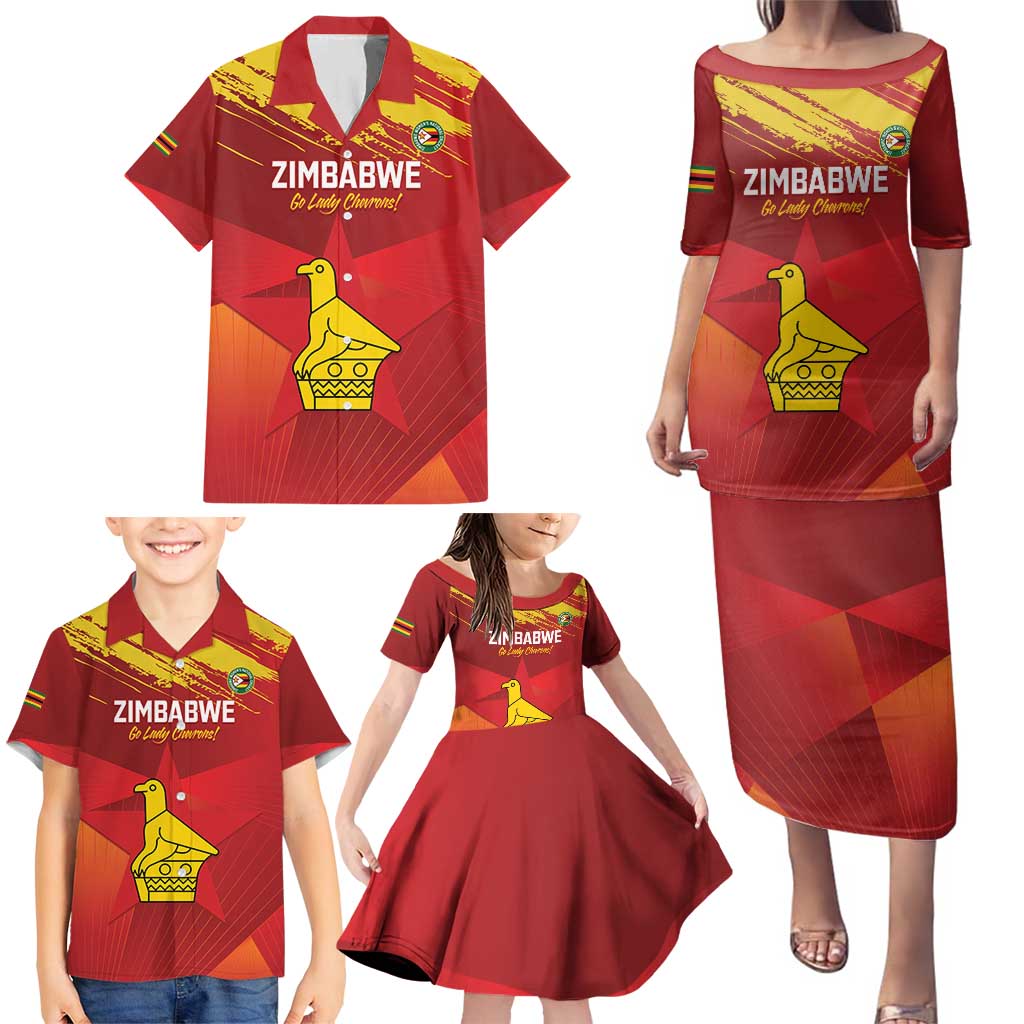 Custom Zimbabwe Cricket Family Matching Puletasi and Hawaiian Shirt Go Lady Chevrons Grunge Style - Wonder Print Shop