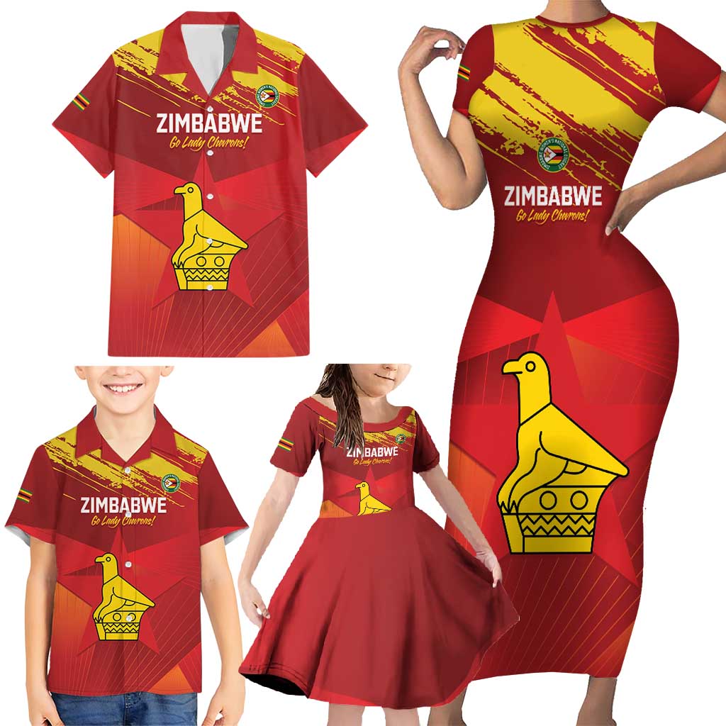 Custom Zimbabwe Cricket Family Matching Short Sleeve Bodycon Dress and Hawaiian Shirt Go Lady Chevrons Grunge Style - Wonder Print Shop