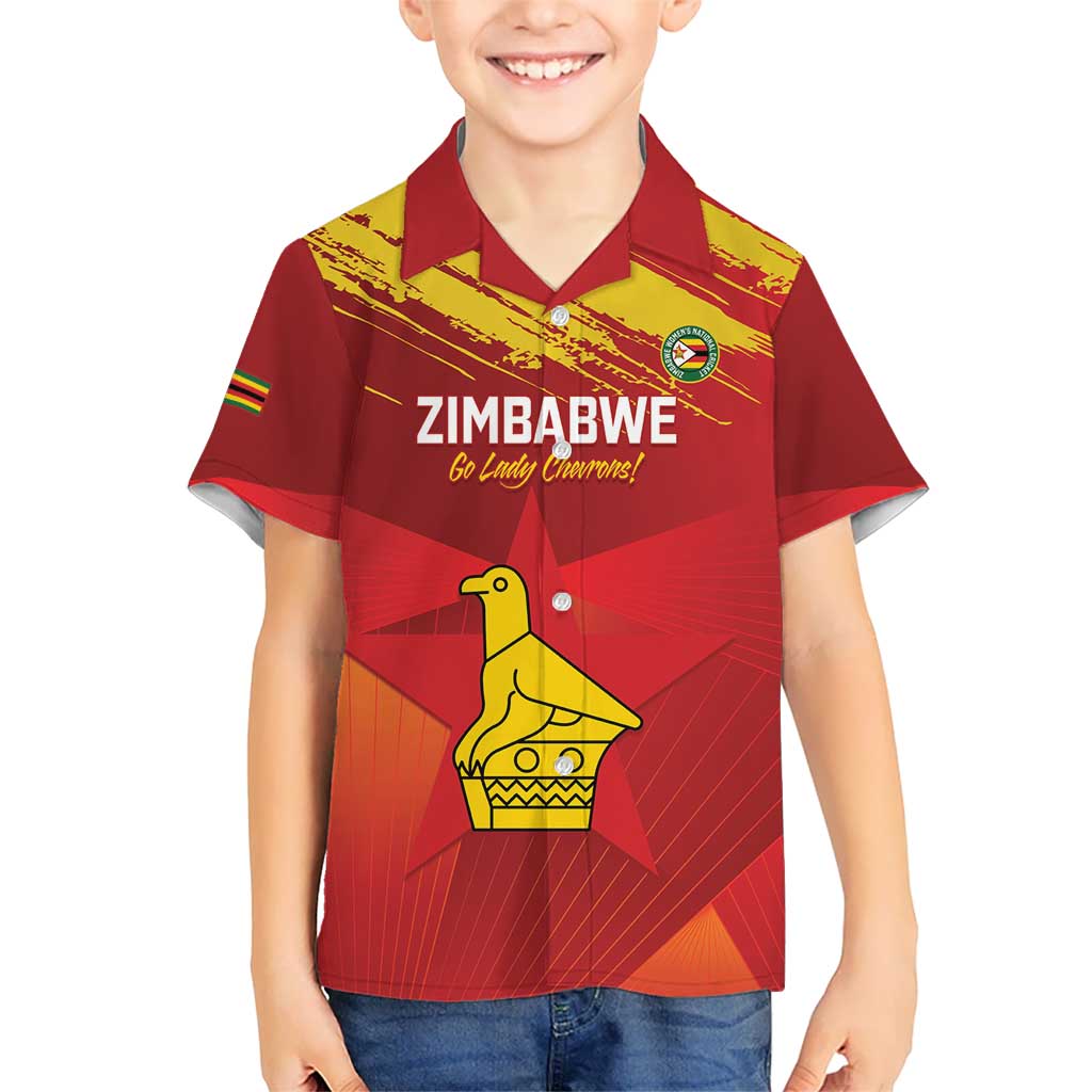 Custom Zimbabwe Cricket Kid Hawaiian Shirt Go Lady Chevrons Grunge Style - Wonder Print Shop