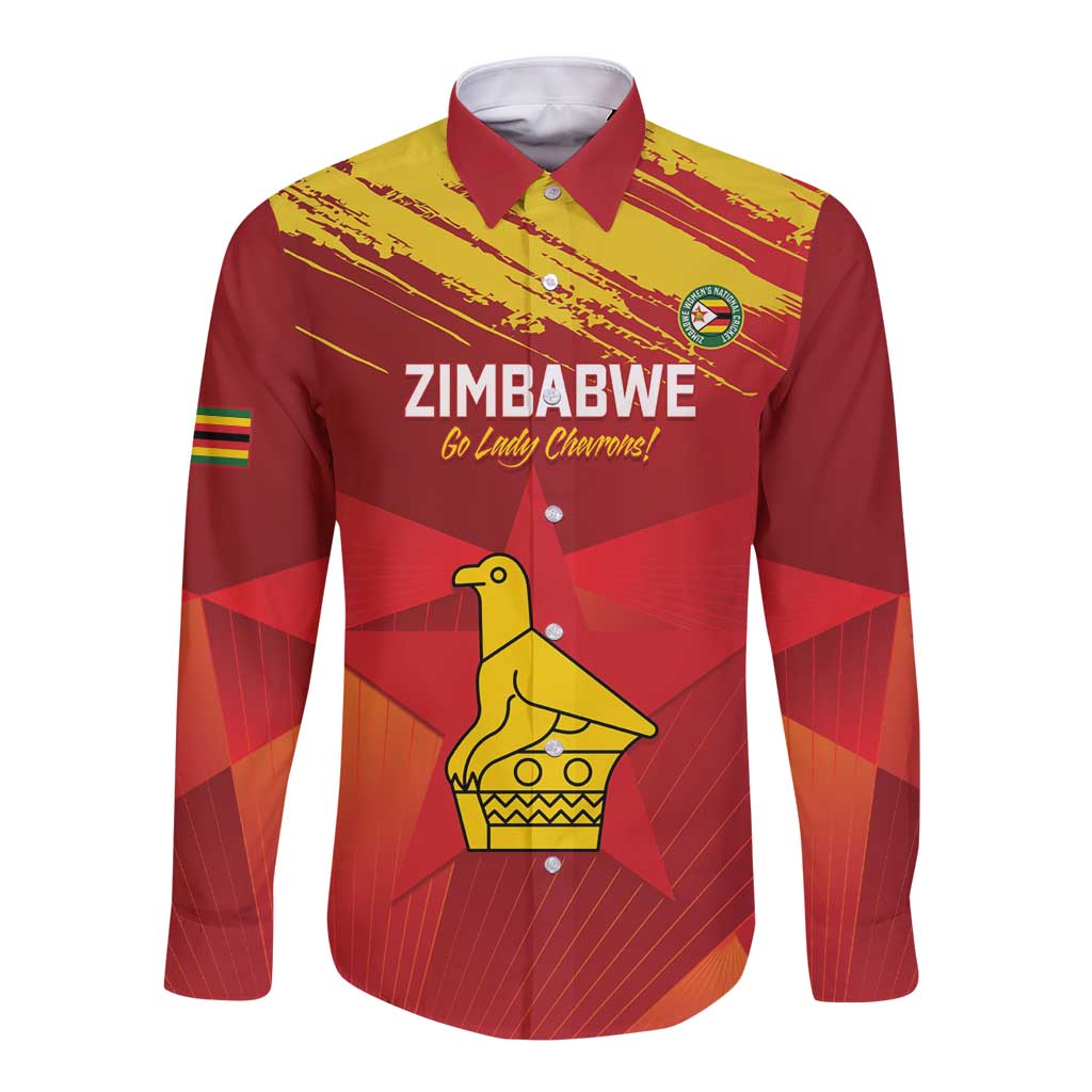 Custom Zimbabwe Cricket Long Sleeve Button Shirt Go Lady Chevrons Grunge Style - Wonder Print Shop