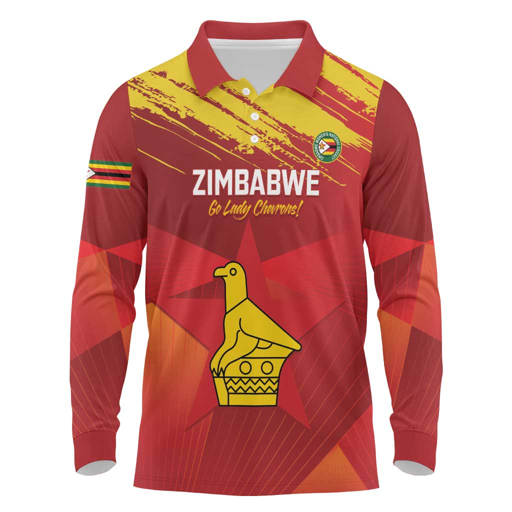 Custom Zimbabwe Cricket Long Sleeve Polo Shirt Go Lady Chevrons Grunge Style - Wonder Print Shop