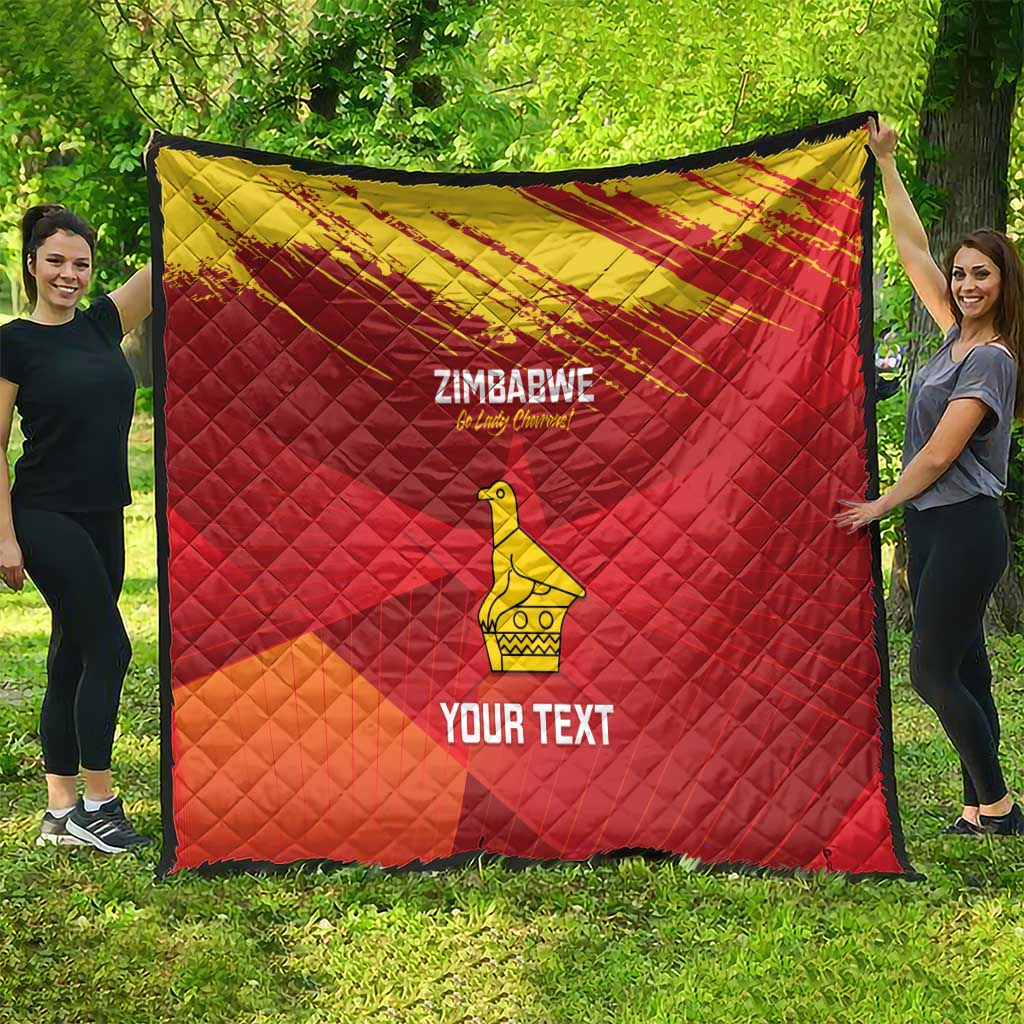 Custom Zimbabwe cricket quilt, red with yellow stripes, Zimbabwe text and bird in center