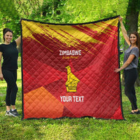 Custom Zimbabwe cricket quilt, red with yellow stripes, Zimbabwe text and bird in center
