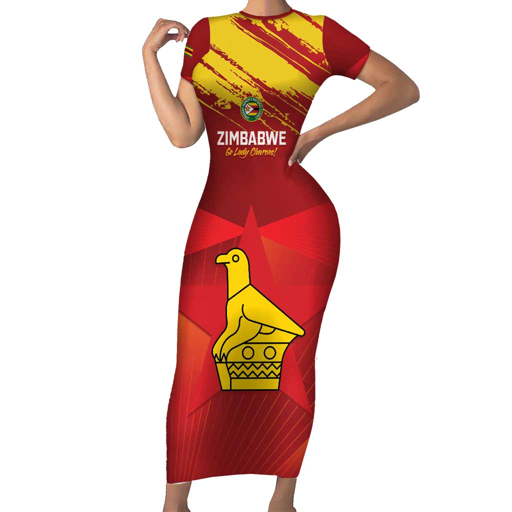 Custom Zimbabwe Cricket Short Sleeve Bodycon Dress Go Lady Chevrons Grunge Style - Wonder Print Shop