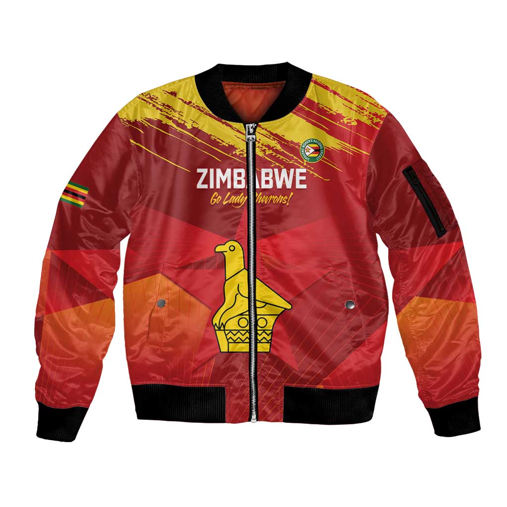 Custom Zimbabwe Cricket Sleeve Zip Bomber Jacket Go Lady Chevrons Grunge Style - Wonder Print Shop