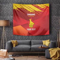 Custom cricket tapestry in red and yellow with Zimbabwe bird emblem and 'YOUR TEXT'