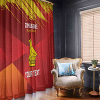 Red and yellow Zimbabwe cricket window curtains with chevron grunge bird graphic