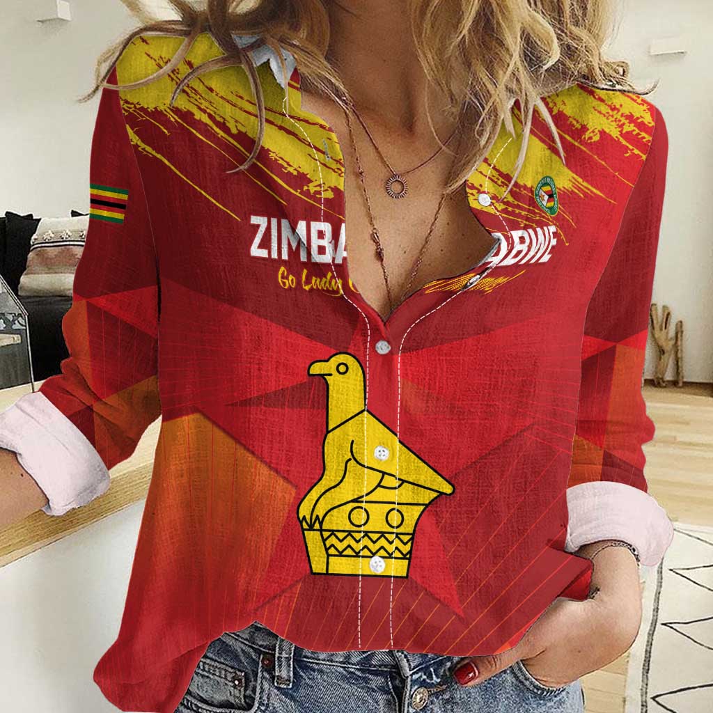 Custom Zimbabwe Cricket Women Casual Shirt Go Lady Chevrons Grunge Style