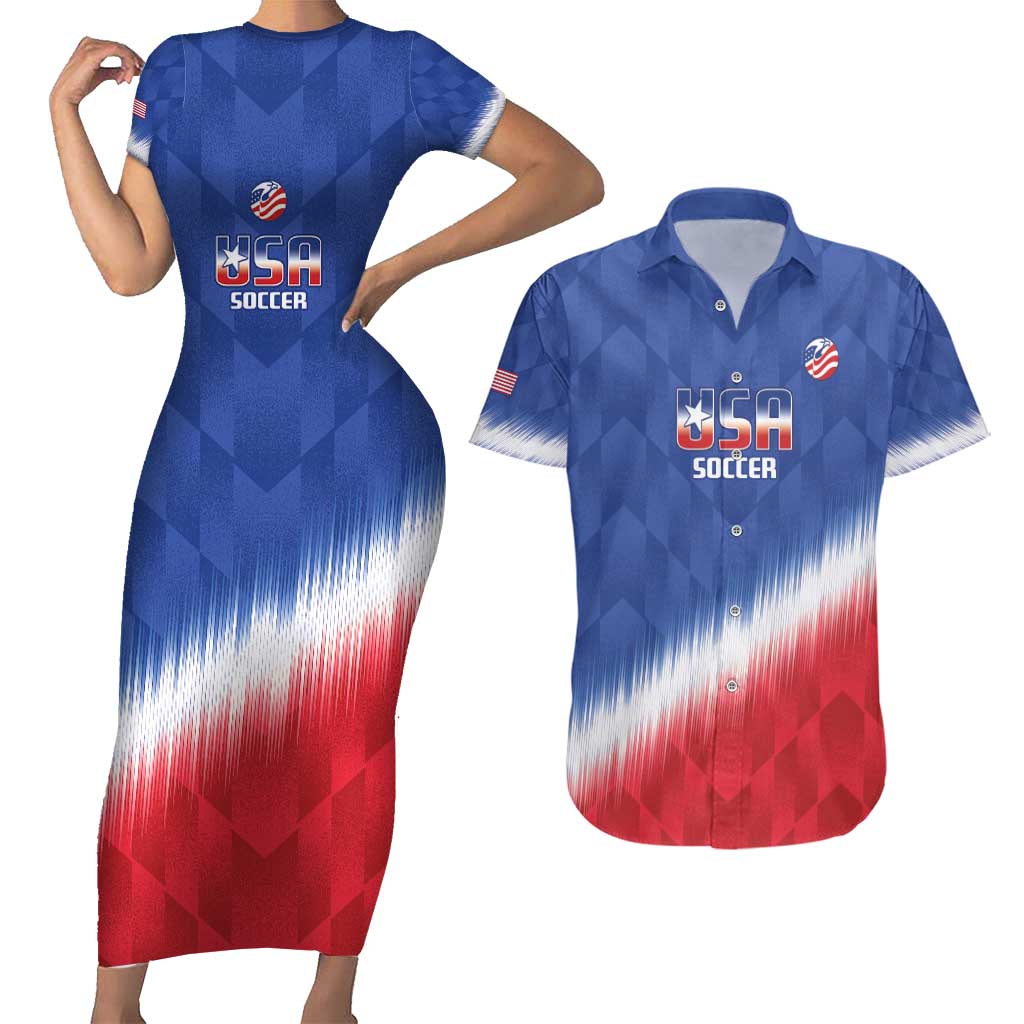 Custom United States Soccer Couples Matching Short Sleeve Bodycon Dress and Hawaiian Shirt 2025 Go USA Sporty Style - Wonder Print Shop