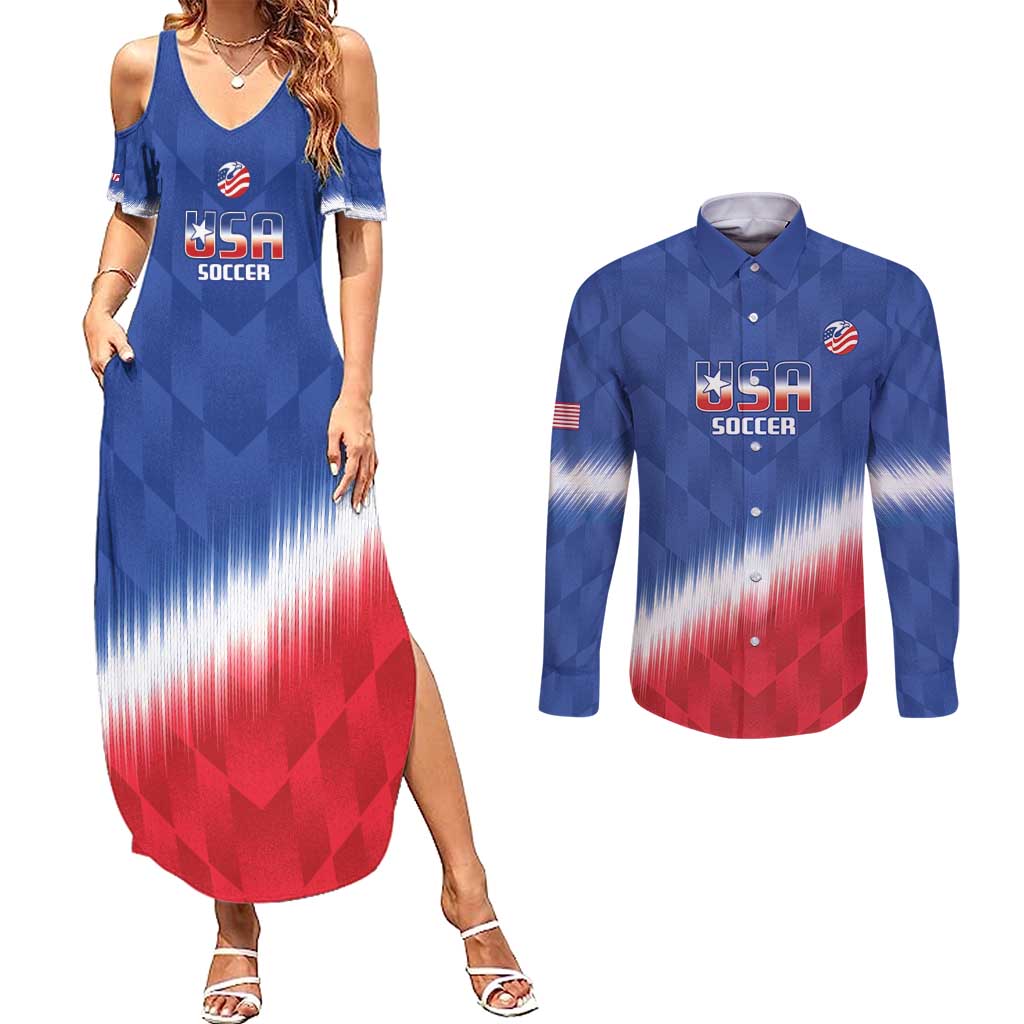 Custom United States Soccer Couples Matching Summer Maxi Dress and Long Sleeve Button Shirt 2025 Go USA Sporty Style - Wonder Print Shop