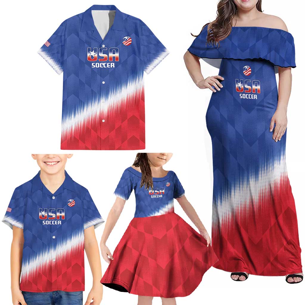 Custom United States Soccer Family Matching Off Shoulder Maxi Dress and Hawaiian Shirt 2025 Go USA Sporty Style - Wonder Print Shop