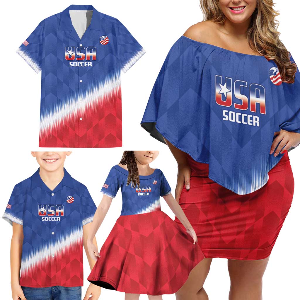 Custom United States Soccer Family Matching Off Shoulder Short Dress and Hawaiian Shirt 2025 Go USA Sporty Style - Wonder Print Shop