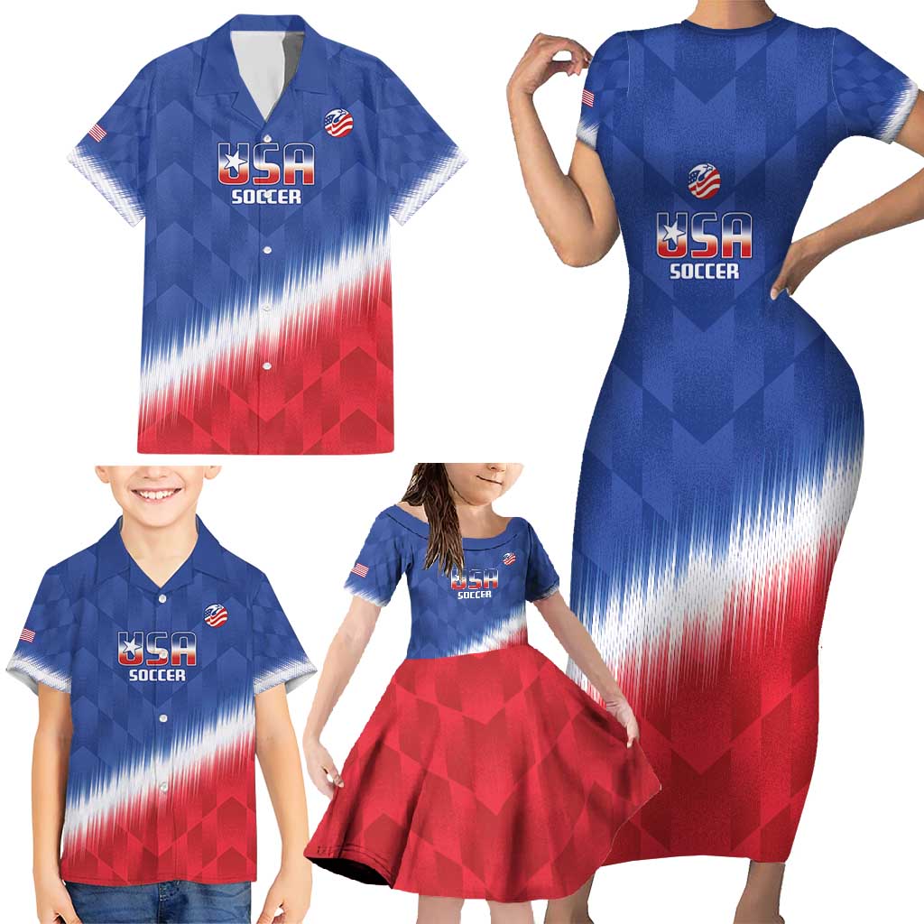 Custom United States Soccer Family Matching Short Sleeve Bodycon Dress and Hawaiian Shirt 2025 Go USA Sporty Style - Wonder Print Shop