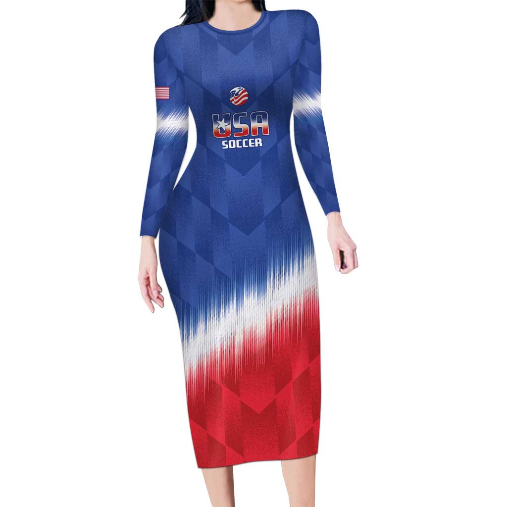 Custom United States Soccer Long Sleeve Bodycon Dress 2025 Go USA Sporty Style - Wonder Print Shop