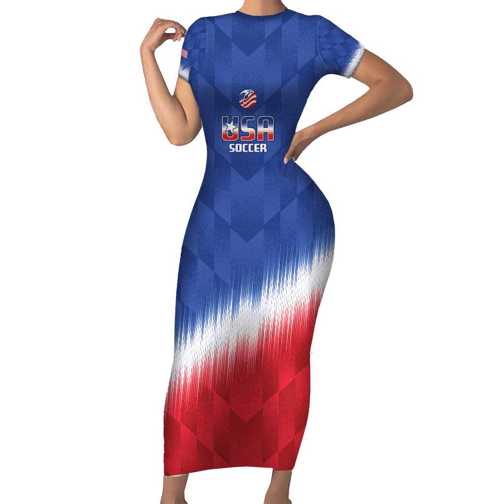 Custom United States Soccer Short Sleeve Bodycon Dress 2025 Go USA Sporty Style - Wonder Print Shop