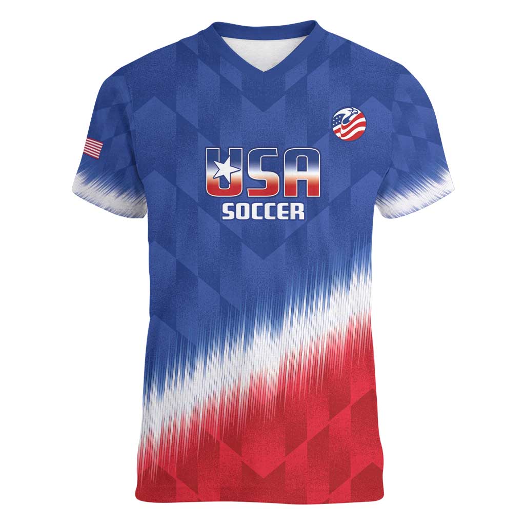 Custom United States Soccer Women V-Neck T-Shirt 2025 Go USA Sporty Style - Wonder Print Shop