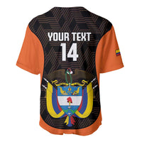Black jersey back with orange sleeves, YOUR TEXT 14, large Colombia crest graphic