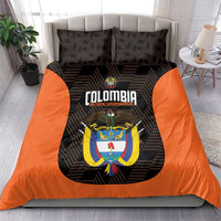 Football bedding set: black geometric pattern with orange sides, Colombia crest center