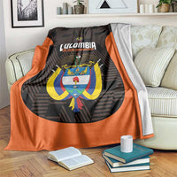 Colombia football blanket, black with orange border and large crest print