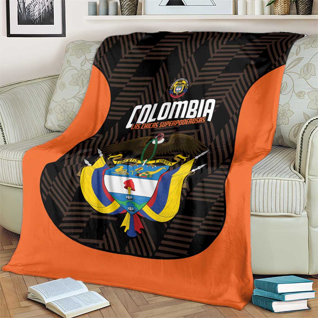 Colombia football blanket, black with orange sides and large team logo on front