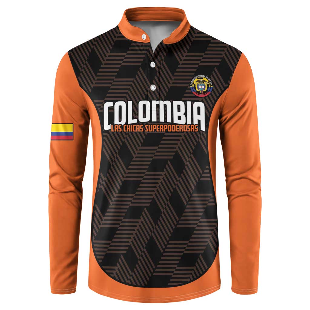 Orange and black football button sweatshirt with Colombia front print and crest
