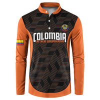 Orange and black football button sweatshirt with Colombia front print and crest