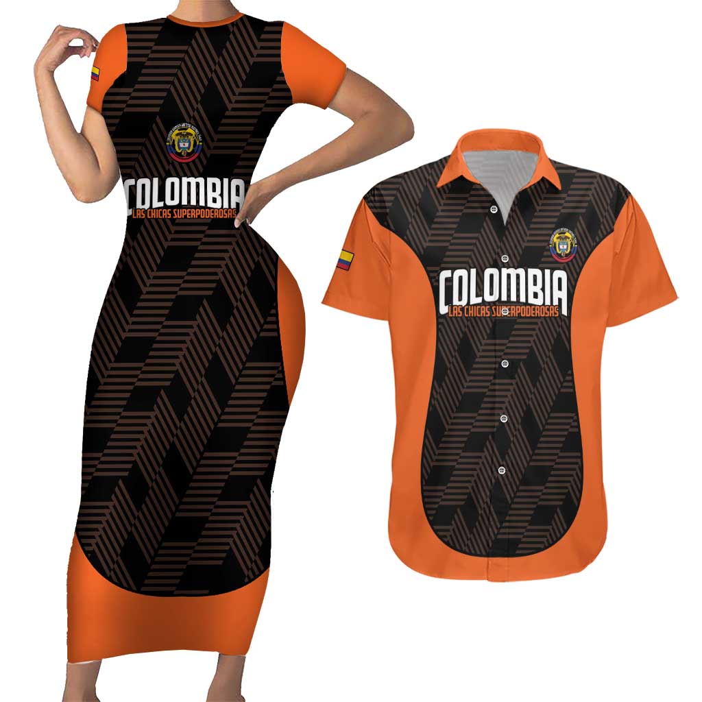 Custom Colombia Football Couples Matching Short Sleeve Bodycon Dress and Hawaiian Shirt 2025 Las Chicas Superpoderosas - Black Version - Wonder Print Shop