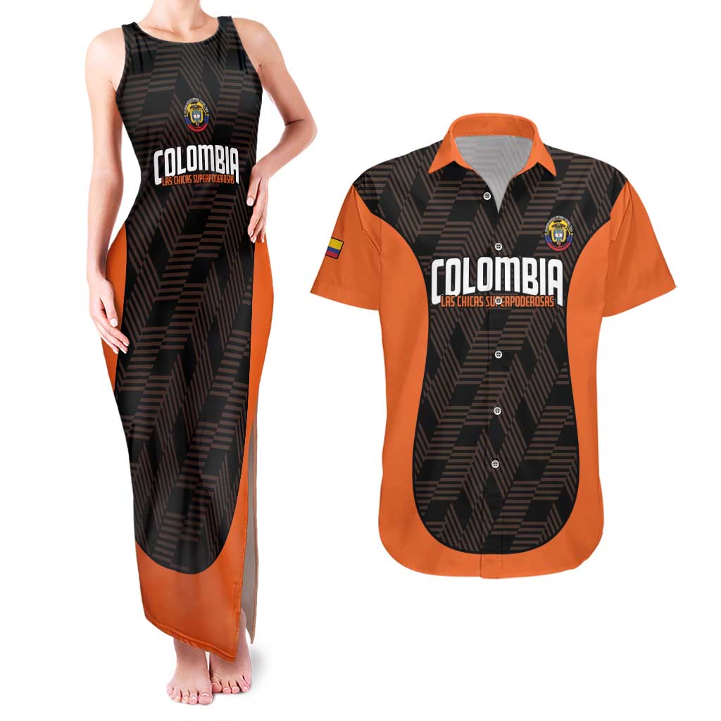 Custom Colombia Football Couples Matching Tank Maxi Dress and Hawaiian Shirt 2025 Las Chicas Superpoderosas - Black Version - Wonder Print Shop