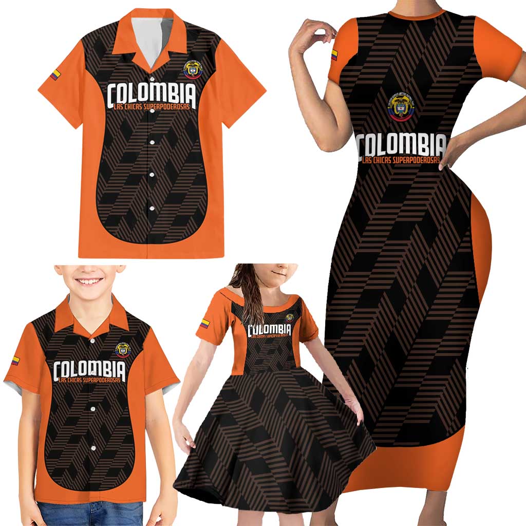 Custom Colombia Football Family Matching Short Sleeve Bodycon Dress and Hawaiian Shirt 2025 Las Chicas Superpoderosas - Black Version - Wonder Print Shop