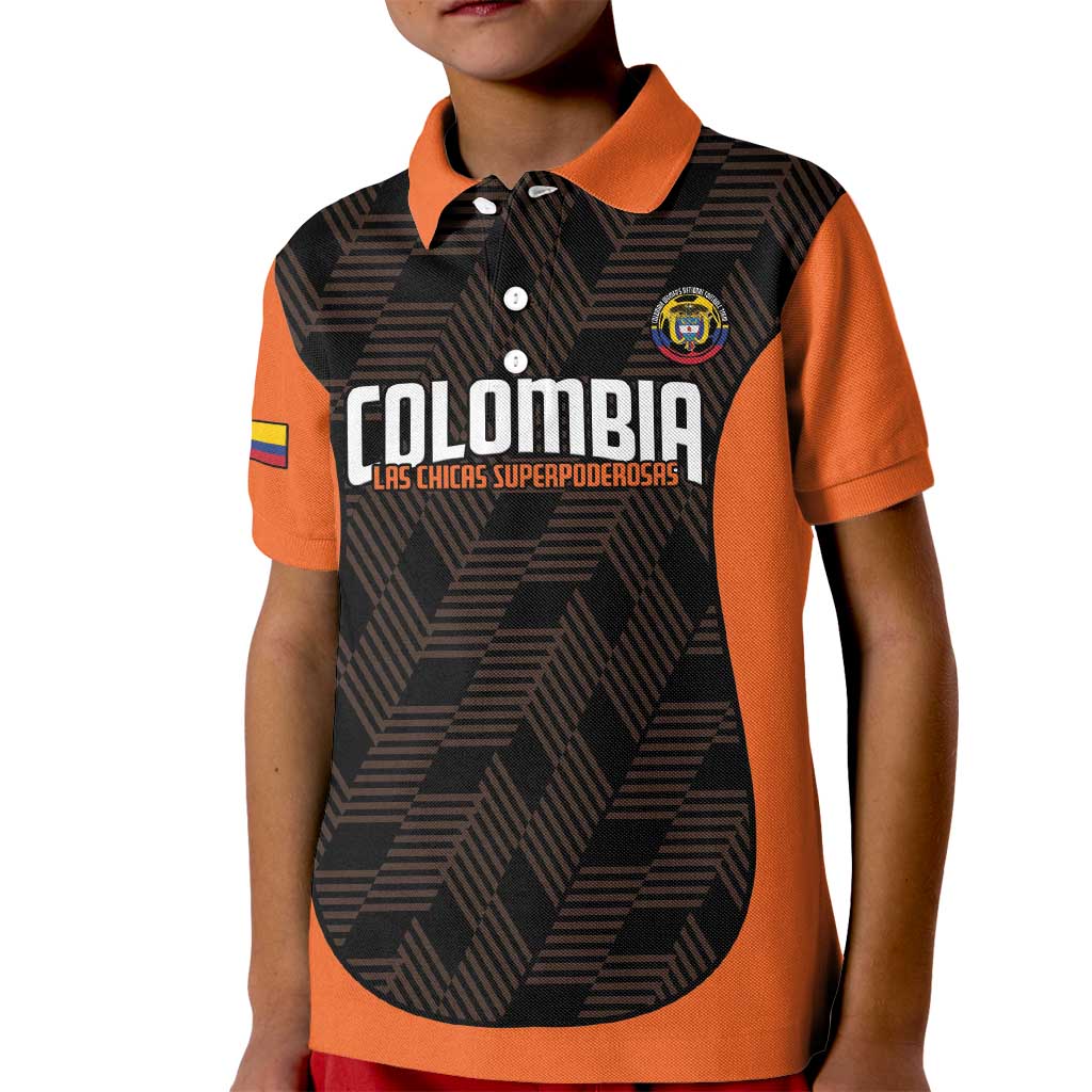 Custom Colombia Football Kid Polo Shirt 2025 Las Chicas Superpoderosas - Black Version - Wonder Print Shop