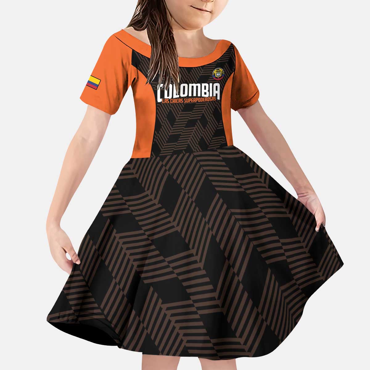 Custom Colombia Football Kid Short Sleeve Dress 2025 Las Chicas Superpoderosas - Black Version - Wonder Print Shop