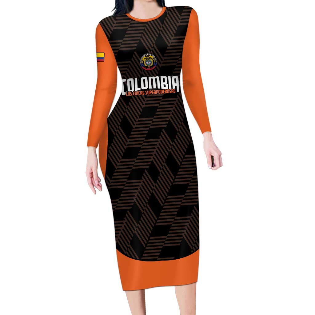 Custom Colombia Football Long Sleeve Bodycon Dress 2025 Las Chicas Superpoderosas - Black Version - Wonder Print Shop