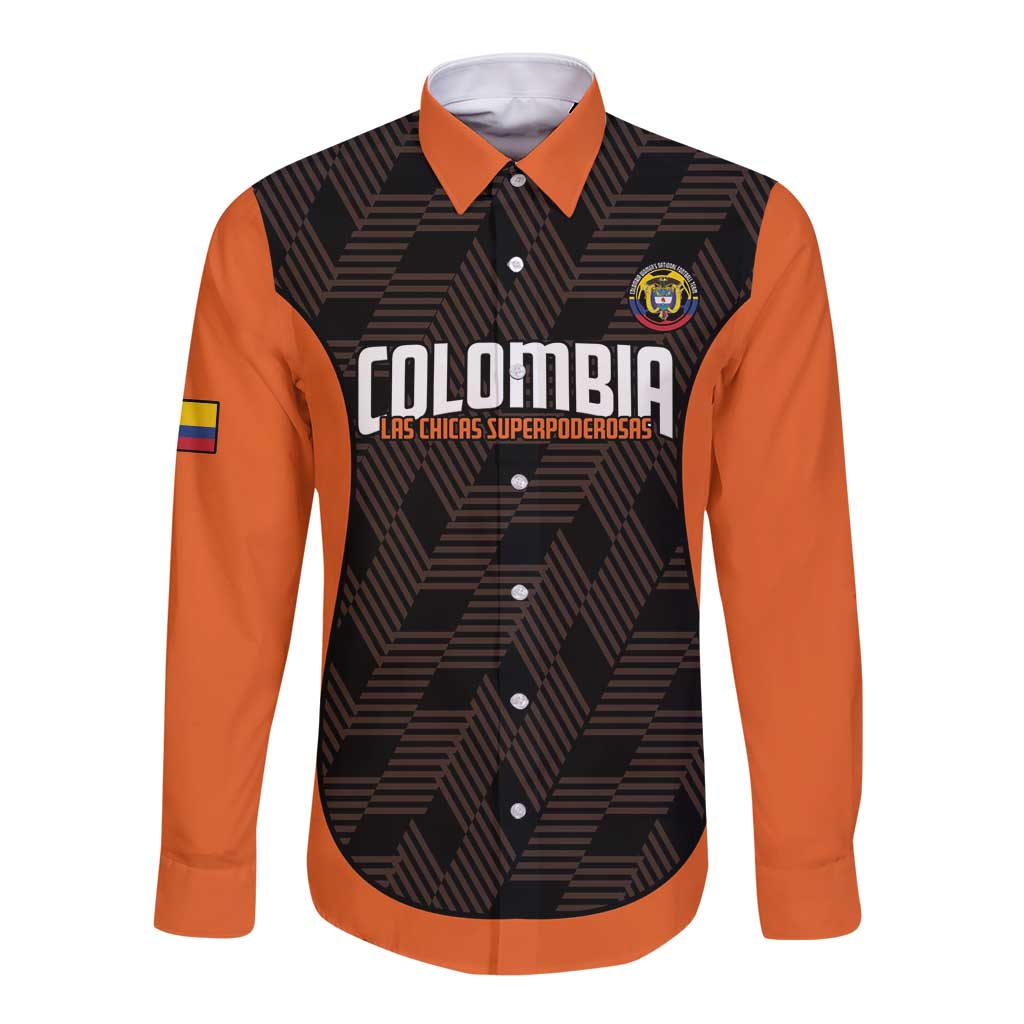 Custom Colombia Football Long Sleeve Button Shirt 2025 Las Chicas Superpoderosas - Black Version - Wonder Print Shop