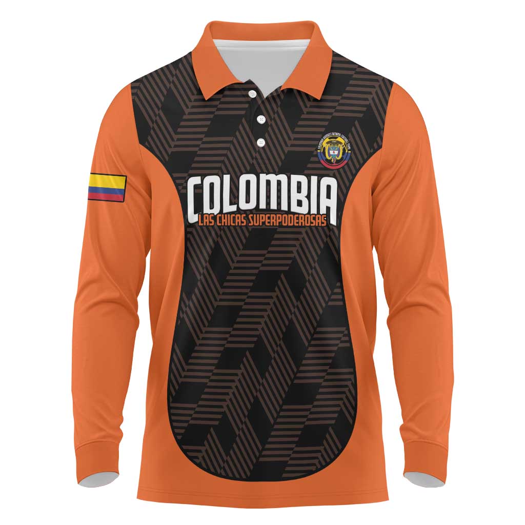 Custom Colombia Football Long Sleeve Polo Shirt 2025 Las Chicas Superpoderosas - Black Version - Wonder Print Shop