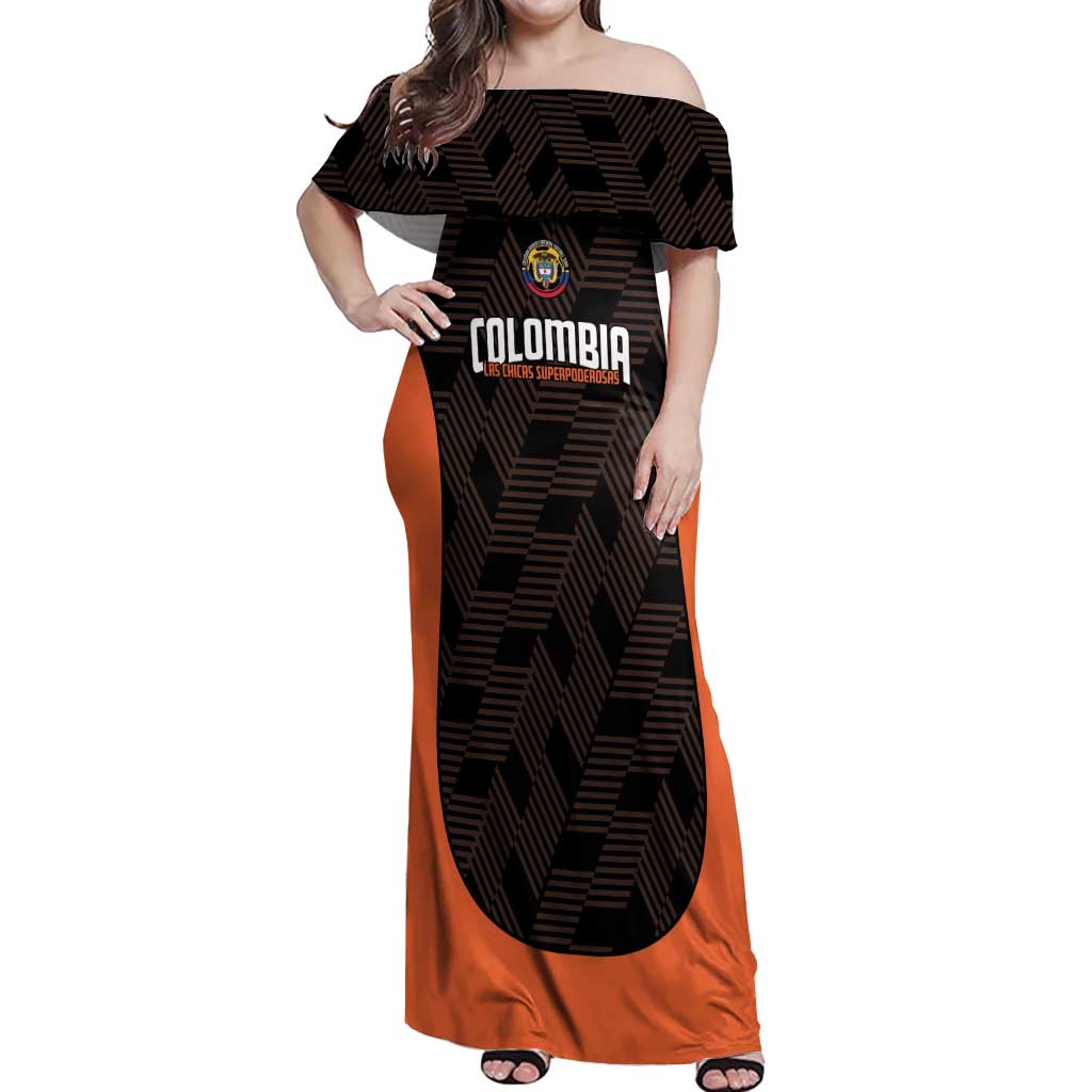 Custom Colombia Football Off Shoulder Maxi Dress 2025 Las Chicas Superpoderosas - Black Version - Wonder Print Shop