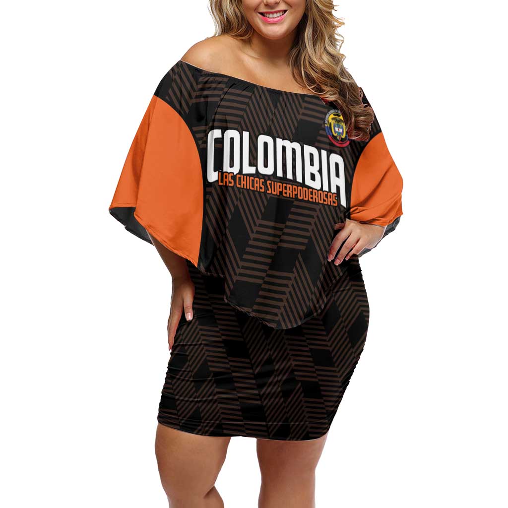 Custom Colombia Football Off Shoulder Short Dress 2025 Las Chicas Superpoderosas - Black Version - Wonder Print Shop