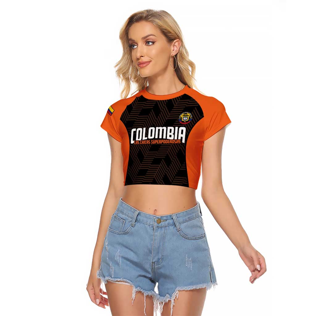 Custom Colombia Football Raglan Cropped T Shirt 2025 Las Chicas Superpoderosas - Black Version - Wonder Print Shop