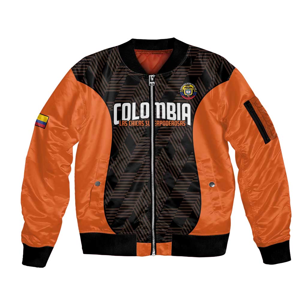 Custom Colombia Football Sleeve Zip Bomber Jacket 2025 Las Chicas Superpoderosas - Black Version - Wonder Print Shop