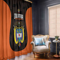 Colombia football window curtain in black and orange with large crest and emblem print