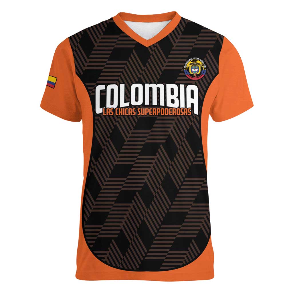 Custom Colombia Football Women V-Neck T-Shirt 2025 Las Chicas Superpoderosas - Black Version - Wonder Print Shop