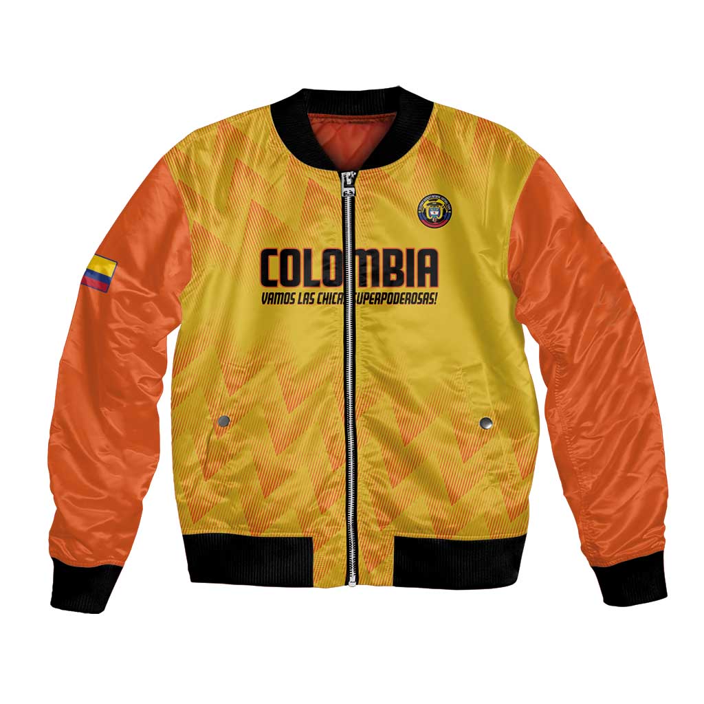 Custom Colombia Football Bomber Jacket 2025 Las Chicas Superpoderosas - Yellow Version - Wonder Print Shop