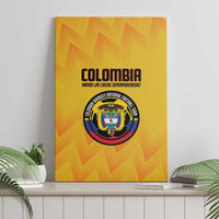 Yellow Colombia canvas wall art with crest logo and “Colombia” text