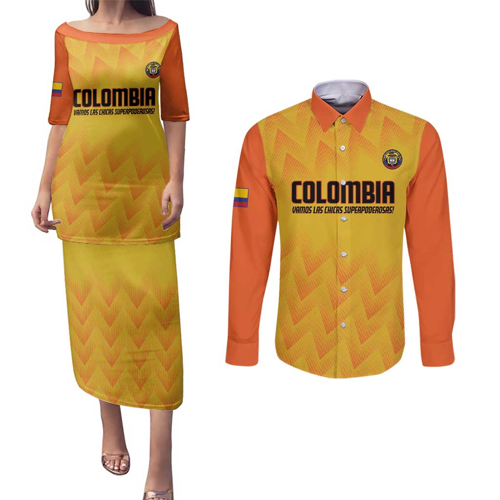 Custom Colombia Football Couples Matching Puletasi and Long Sleeve Button Shirt 2025 Las Chicas Superpoderosas - Yellow Version - Wonder Print Shop