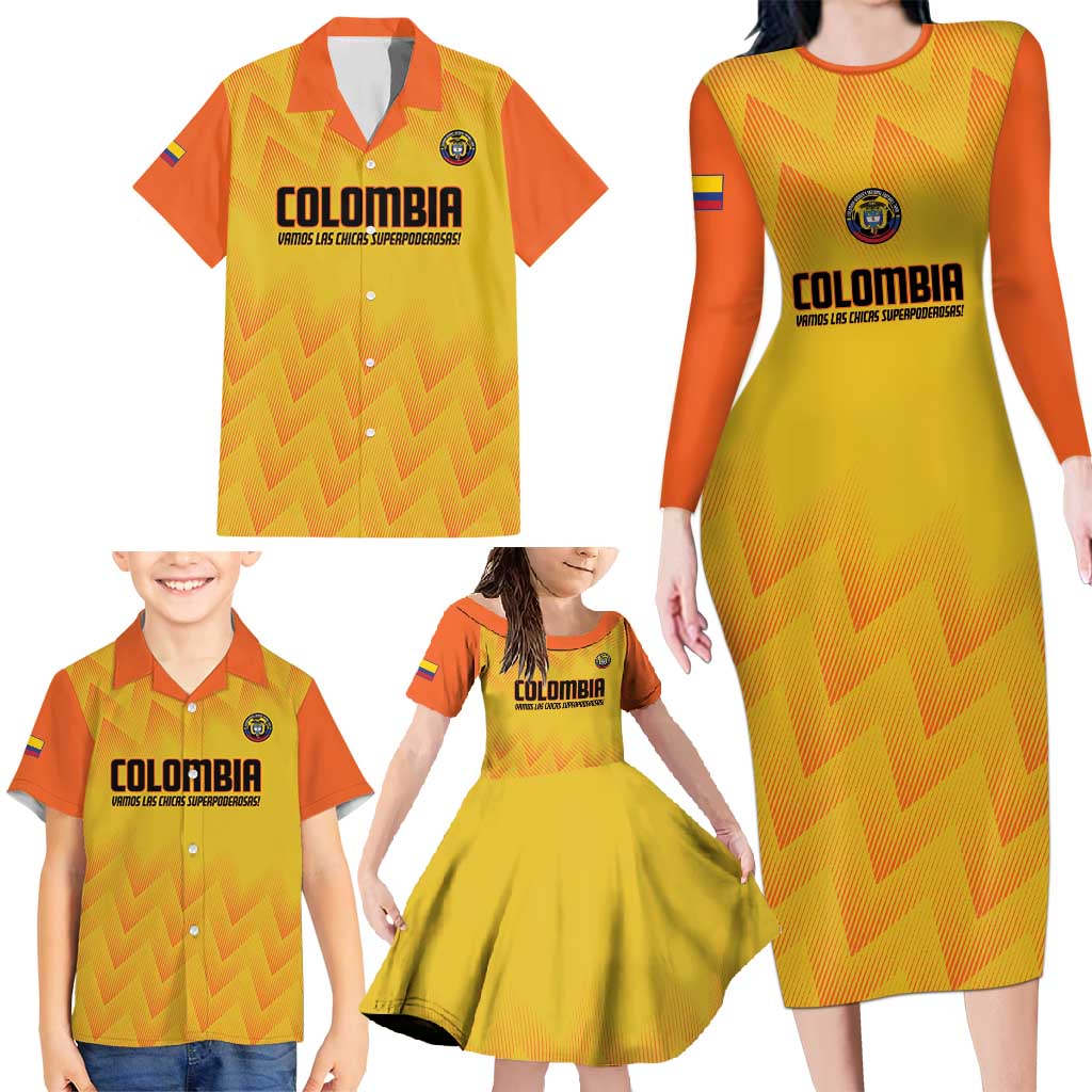 Custom Colombia Football Family Matching Long Sleeve Bodycon Dress and Hawaiian Shirt 2025 Las Chicas Superpoderosas - Yellow Version - Wonder Print Shop