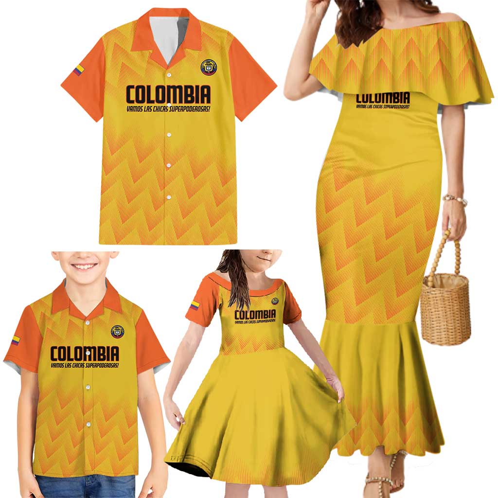 Custom Colombia Football Family Matching Mermaid Dress and Hawaiian Shirt 2025 Las Chicas Superpoderosas - Yellow Version - Wonder Print Shop