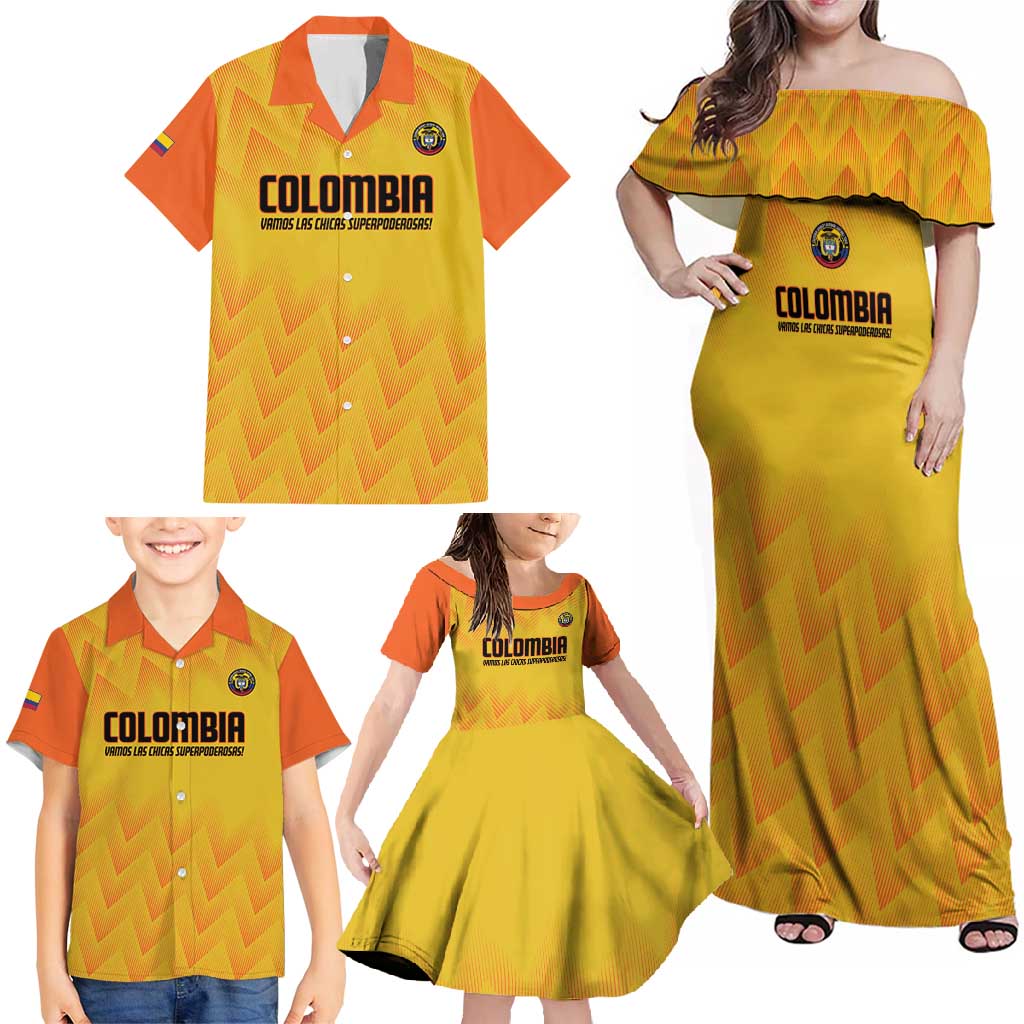 Custom Colombia Football Family Matching Off Shoulder Maxi Dress and Hawaiian Shirt 2025 Las Chicas Superpoderosas - Yellow Version - Wonder Print Shop