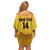 Custom Colombia Football Family Matching Off Shoulder Short Dress and Hawaiian Shirt 2025 Las Chicas Superpoderosas - Yellow Version - Wonder Print Shop