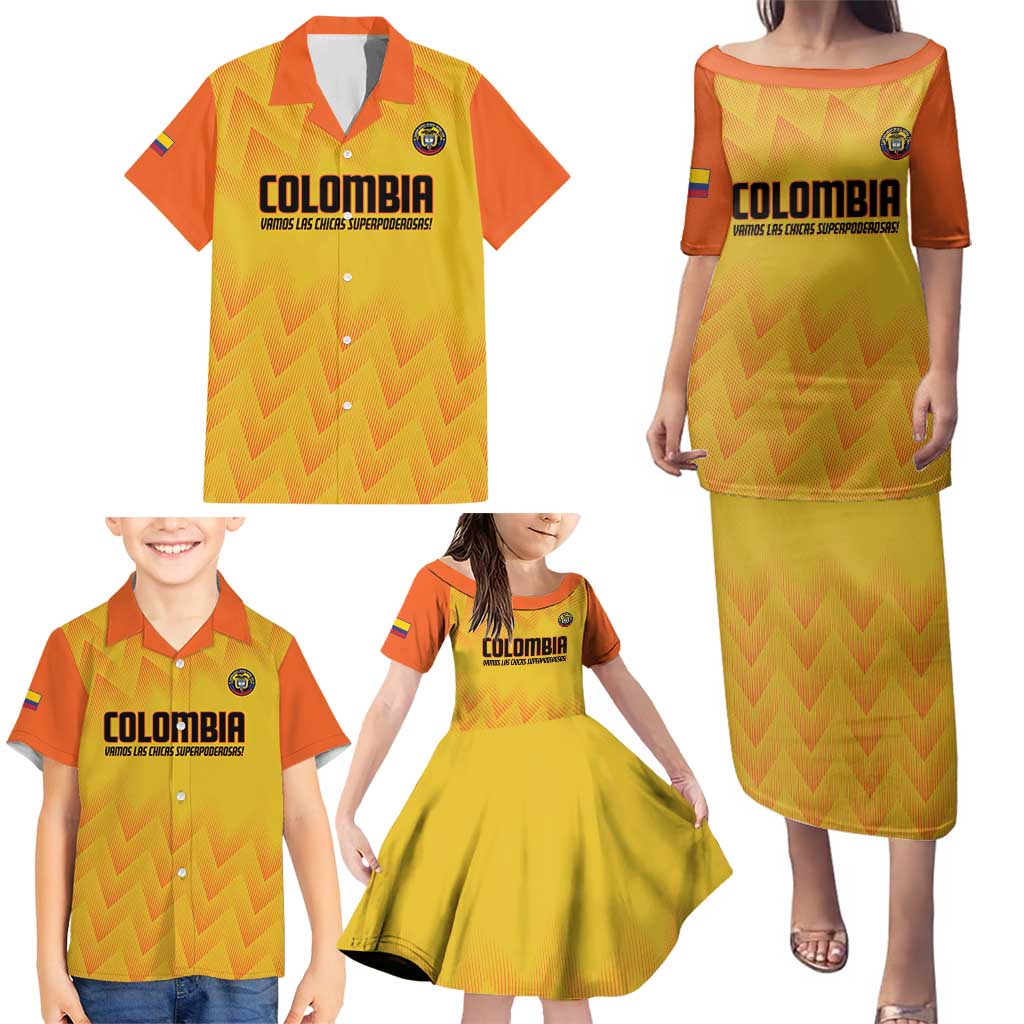 Custom Colombia Football Family Matching Puletasi and Hawaiian Shirt 2025 Las Chicas Superpoderosas - Yellow Version - Wonder Print Shop