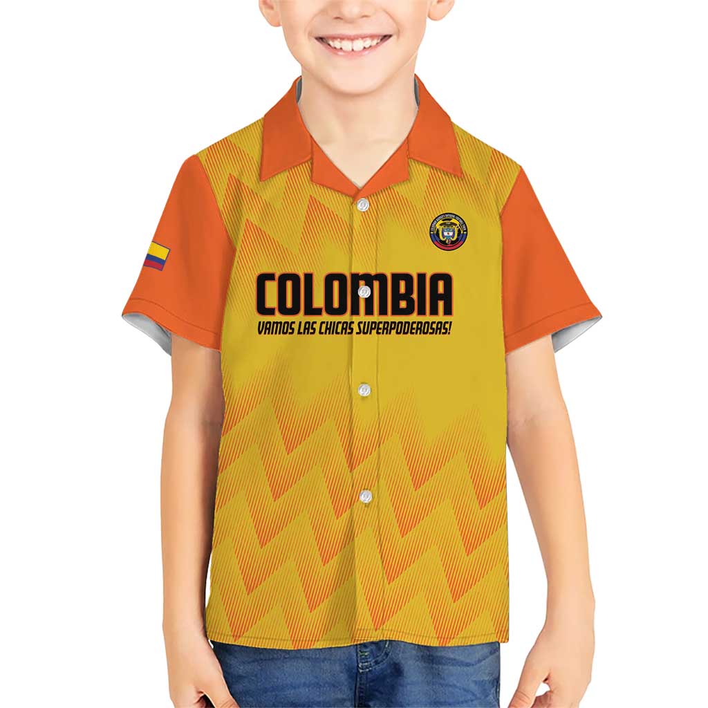 Custom Colombia Football Kid Hawaiian Shirt 2025 Las Chicas Superpoderosas - Yellow Version - Wonder Print Shop